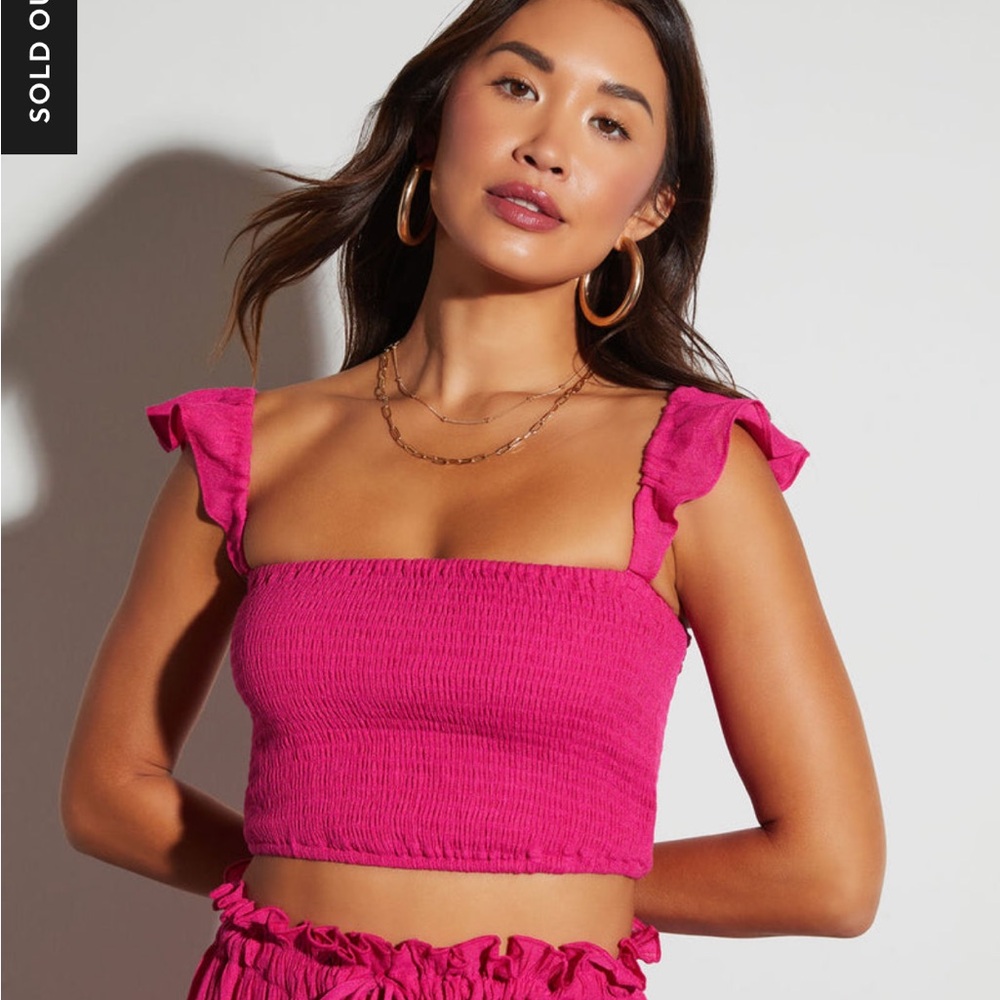 Vici Fuchsia Ruffle Strap Crop Top
